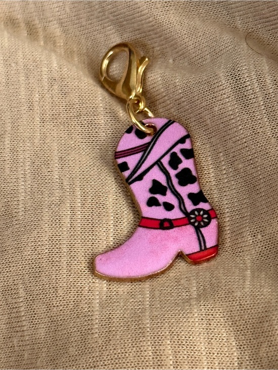 Jewelry - Pink Cowboy Boot Enamel Charm with Gold Clasp